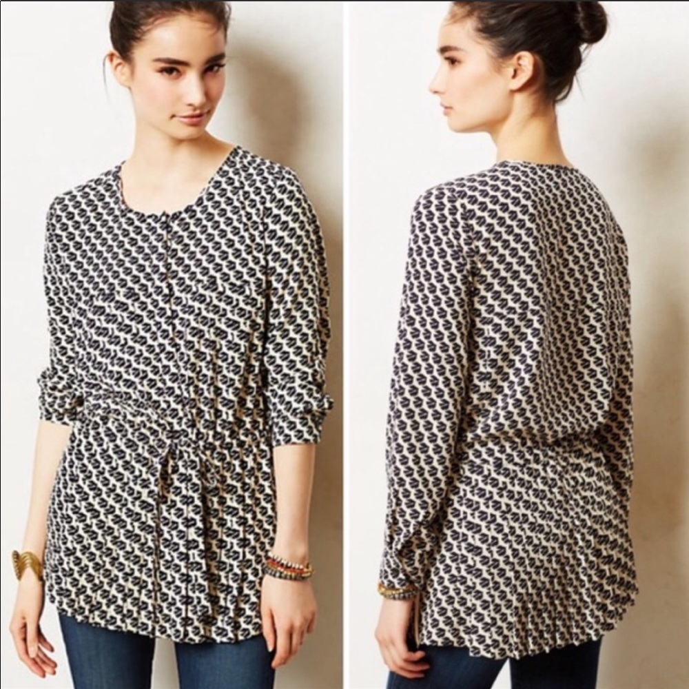 Maeve Selva Birds Drop Waist Tunic Blouse M